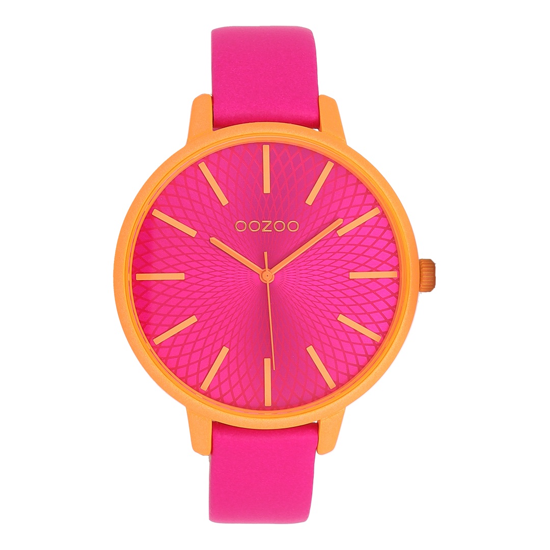 Orange coloured OOZOO with pink leather strap